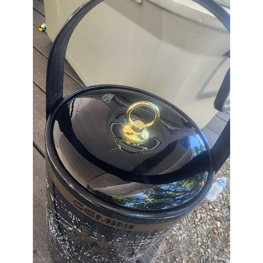 Vintage RARE Mid-century Black & Gold Celestial Horoscope Serving Ice Bucket HTF